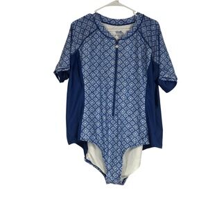 UV Skinz Women 4XL Blue Geometric UPF 50+ Half Zip Rash Guard One Piece Swimsuit
